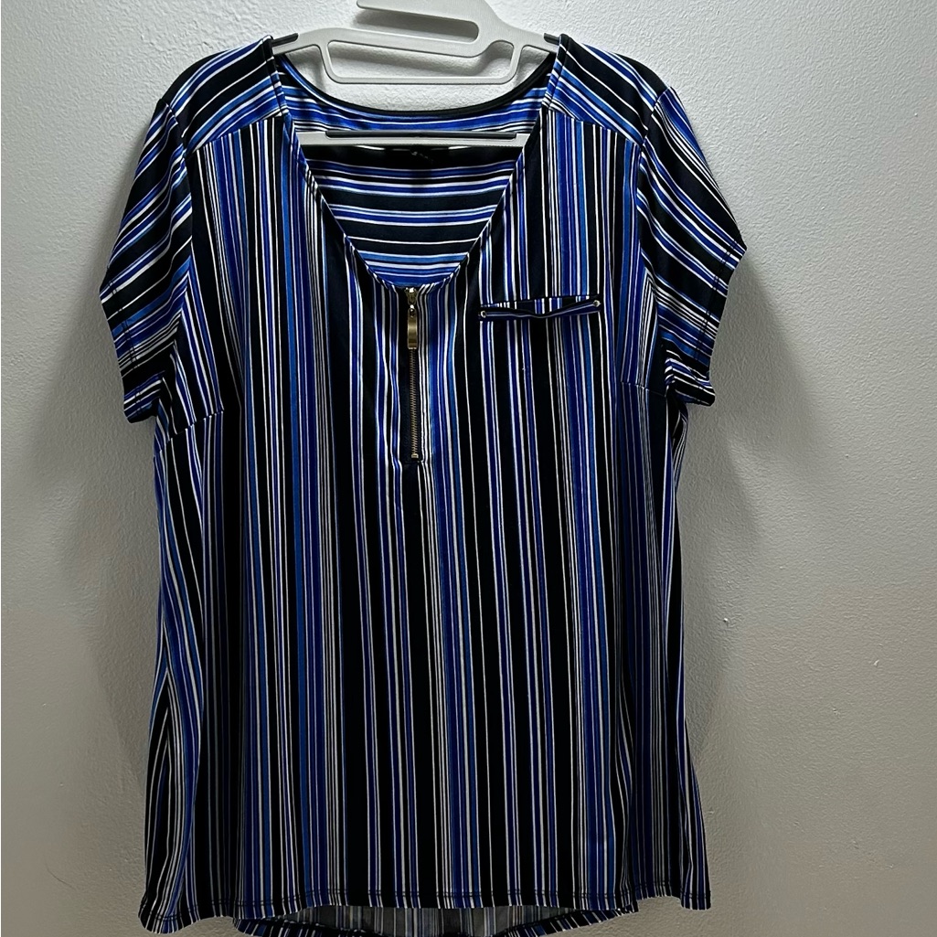 Roz & Ali Blue And Black Striped Blouse